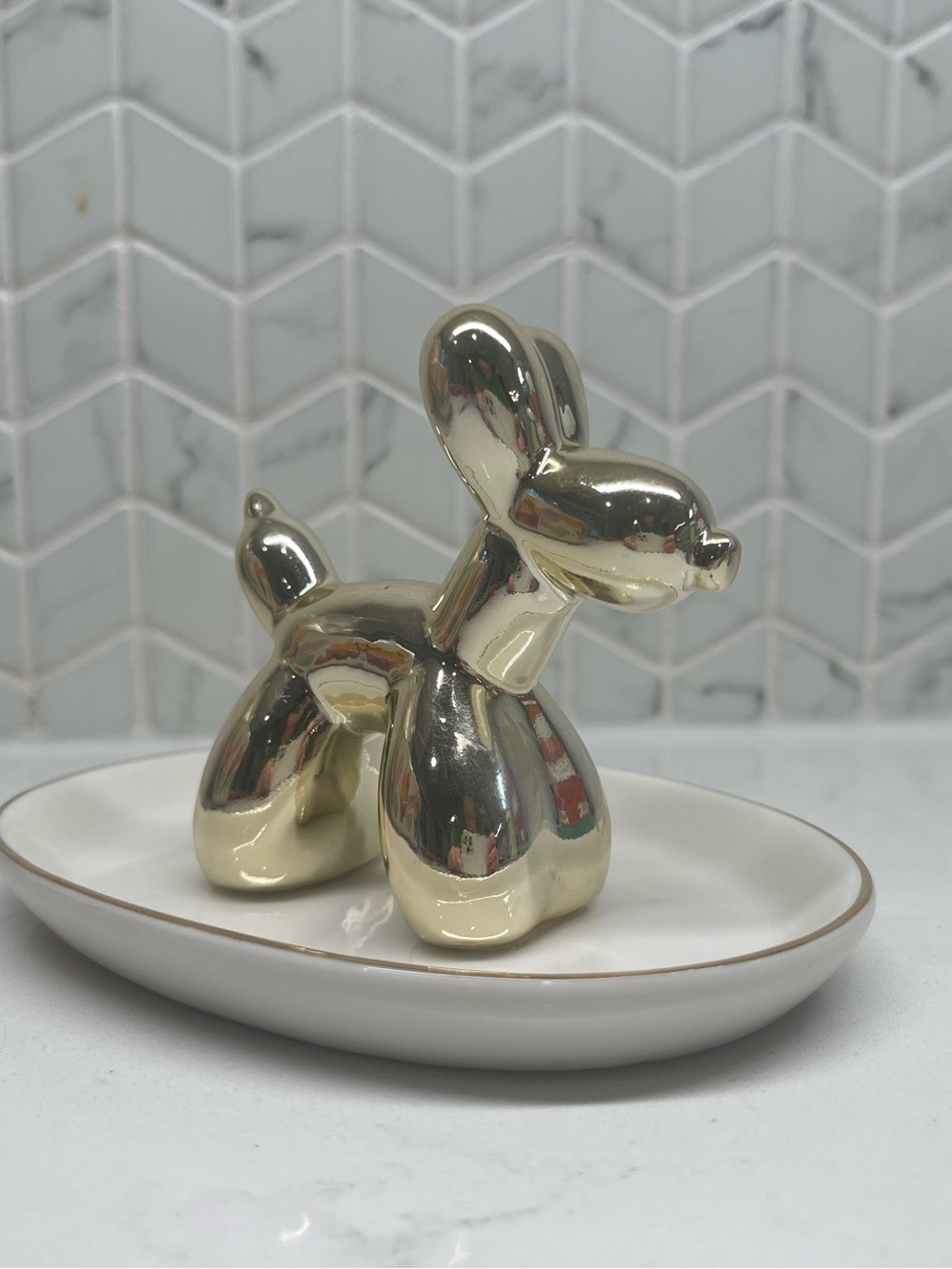 Gold Balloon Dog Decorative Ring Dish